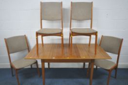 A GORDON RUSSELL MID-CENTURY TEAK EXTENDING DINING TABLE, with one additional leaf, on square