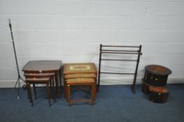 A SELECTION OF OCCASIONAL FURNITURE, to include a mahogany nest of three tables, a tile top nest
