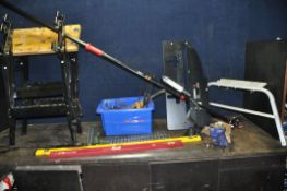 A COLLECTION OF TOOLS including a Trend Combi Jig 651 (no pins),a Steel Forge tree lopper 4m long, a