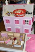 A MODERN KIT BUILT WOODEN DOLLS HOUSE, front opening to reveal two rooms over two floors, front of