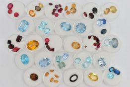 A BOX OF ASSORTED GEMSTONES, a selection of various cut and coloured stones, stones to include