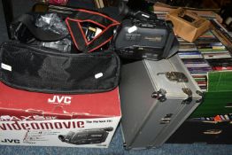 VINTAGE VIDEO EQUIPMENT, CDS AND DVDS ETC to include a Sony Betamovie camera, JVC GR-AX5 Bk