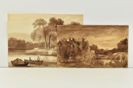 TWO 19TH CENTURY LANDSCAPE STUDIES, comprising a river landscape with figures in a boat, unsigned