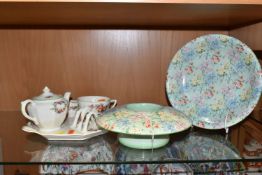 TWO PIECES OF SHELLEY 'MELODY' WARES AND A BREAKFAST SET, comprising a Shelley 'Melody' chintz