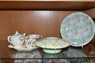 TWO PIECES OF SHELLEY 'MELODY' WARES AND A BREAKFAST SET, comprising a Shelley 'Melody' chintz