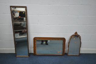 A 19TH CENTURY WALNUT AND TUNBRIDGE WARE INLAID OVERMANTEL MIRROR, 85cm x depth 52cm, a