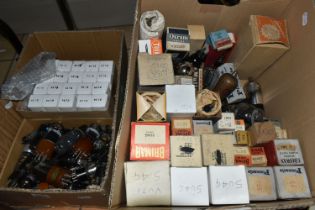TWO BOXES OF THERMIONIC VACUUM TUBES (VALVES), boxed and unboxed valves including Ediswan,