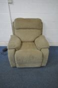 AN OATMEAL UPHOLSTERED ELECTRIC RECLINING ARMCHAIR, width 98cm x depth 95cm x height 96cm (condition