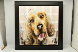SAMANTHA ELLIS (BRITISH 1992) 'LOVING LIFE', a contemporary portrait of a dog with its tongues