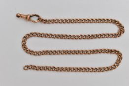 AN EARLY 20TH CENTURY GOLD CURB CHAIN AND CLASP, an AF small curb chain and lobster clasp, partially