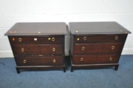 A PAIR OF STAG MINSTREL CHEST OF THREE LONG DRAWERS, width 83cm x depth 47cm x height 73cm (