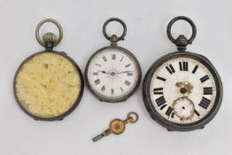 THREE OPEN FACE POCKET WATCHES, the first an AF silver pocket watch, hallmarked London import, the