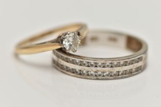 TWO 9CT GOLD RINGS, the first a single stone diamond ring, set with a round brilliant cut diamond,