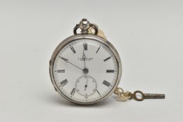 A LATE VICTORIAN SILVER OPEN FACE POCKET WATCH, key wound, round white dial signed 'W.Davis & Sons