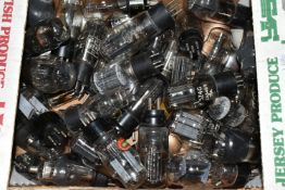 A BOX OF THERMIONIC VACUUM TUBES (VALVES), unboxed valves including Marconi, Mullard, Pinnacle,