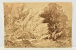 CIRCLE OF HENRY COURTNEY SELOUS (1811-1890) A LANDSCAPE SKETCH, a river landscape with a figure