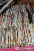 A BOX OF VINYL SINGLES, approximately four hundred and fifty records, artists to include The Beatles