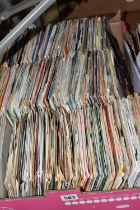 A BOX OF VINYL SINGLES, approximately four hundred and fifty records, artists to include The Beatles