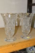 A PAIR OF WATERFORD CUT CRYSTAL 'DIAMOND & FAN' DESIGN VASES, height 16cm (2) (Condition Report: one