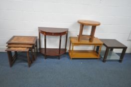 A SELECTION OF OCCASIONAL FURNITURE, to include a tile top nest of three tables, largest width