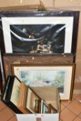 A SMALL QUANTITY OF PAINTINGS AND PRINTS, to include two early 20th century oils on board