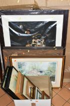 A SMALL QUANTITY OF PAINTINGS AND PRINTS, to include two early 20th century oils on board