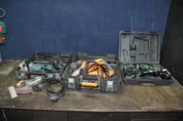 A WORX WX900PL ELECTRIC PLANER IN CASE, a Hitachi 18v cordless drill with case, two batteries and