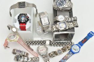 A BAG OF ASSORTED WRISTWATCHES, to include a boxed 'Spazio 24' wristwatch, a 'Casio' model number