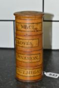 A TREEN FOUR COMPARTMENT SPICE TOWER, Mace, Cloves, Cinnamon and Nut Megs, approximate height