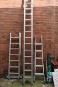 A YOUNGMAN 4.0M ALUMINIUM DOUBLE EXTENSION LADDER, along with a Youngman 100 pro-deck ladder and a