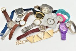 A BOX OF ASSORTED FASHION WATCHES, names to include Timberland, Ice, Vibe and Red or Dead, (
