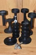 TWO PAIRS OF ROBERT WELCH CAST IRON CANDLE HOLDERS, comprising a pair of double candle holders and a