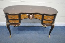 A FRENCH LOUIS XV STYLE KIDNEY DRESSING TABLE, fitted with five drawers, with gilt mounts, on