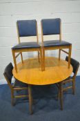 A 20TH CENTURY CIRCULAR DROP LEAF TABLE, on cylindrical tapered legs, diameter 114cm x closed