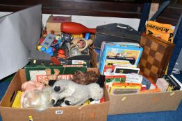 A QUANTITY OF ASSORTED TOYS, GAMES AND PUZZLES ETC., Palitoy and Zapf Creations dolls, Puppet,