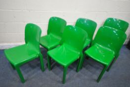 A SET OF SIX GREEN ITALIAN ARTEMIDE SELENE STACKING CHAIRS (condition report: surface marks, signs