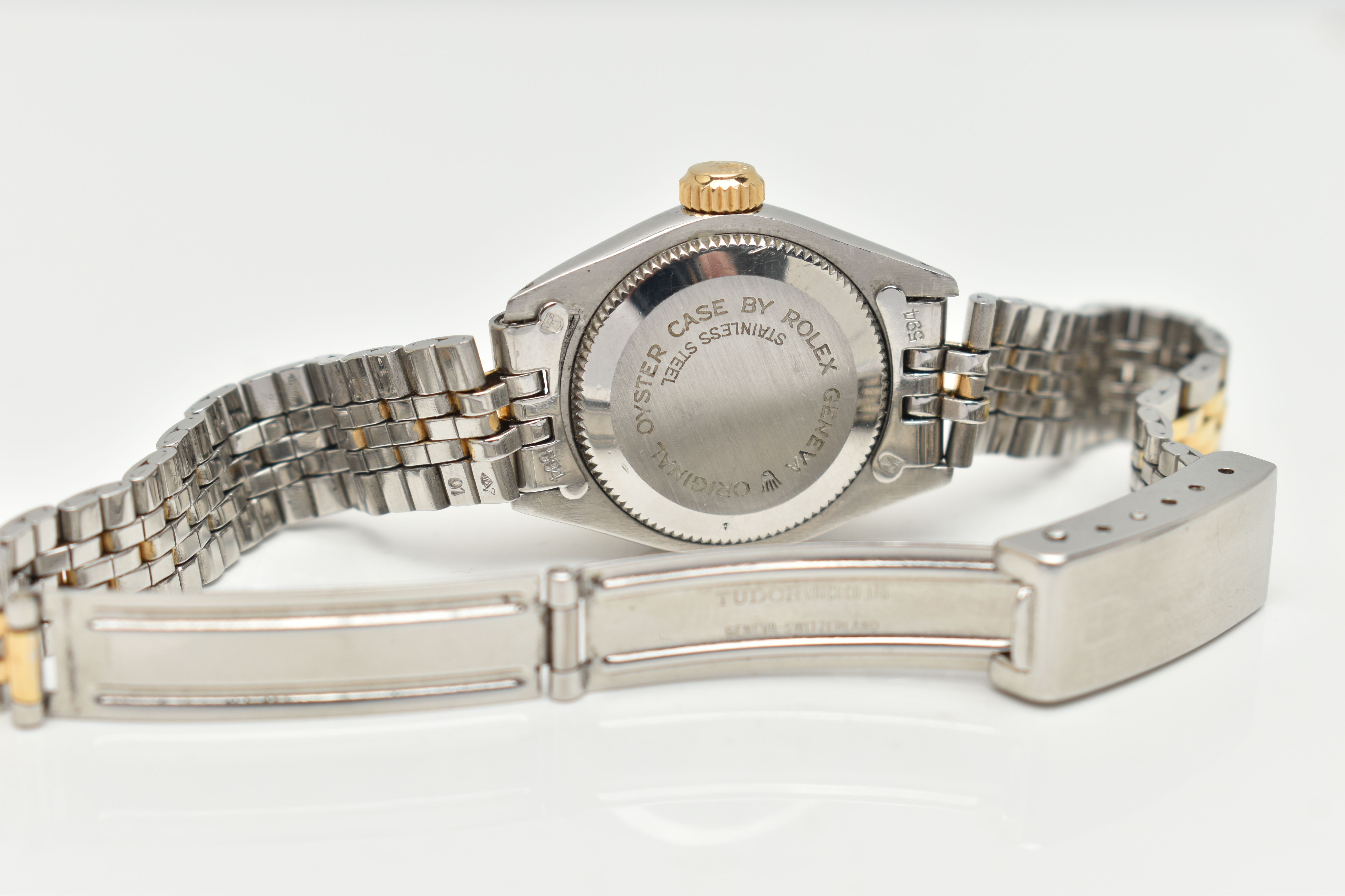 A LADYS 'TUDOR' WRISTWATCH, round gold dial signed 'Tudor Princess Oyster date, Rotor Self Winding', - Image 5 of 10