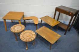 A SELECTION OF OCCASIONAL TABLES, to include a mid-century teak boomerang table, on cylindrical