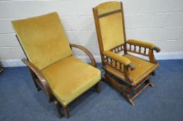 AN EARLY 20TH CENTURY MAHOGANY FOLD OUT CHAIR, labelled to underside 'The ideal bed chair' width