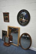 A SELECTION OF VARIOUS MIRRORS, to include a modern pine rectangular bevelled edge wall mirror,