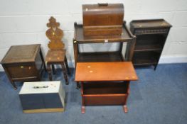 A SELECTION OF OCCASIONAL FURNITURE, to include a 20th century oak two tier trolley, length 66cm x