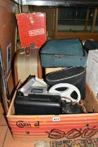 A QUANTITY OF PROJECTORS, CAMERAS AND BINOCULARS, ETC including boxed Eumig items, a Kodak No.2