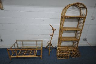 A SELECTION OF RATTAN OCCASIONAL FURNITURE, to include a four tier open bookcase, width 78cm x depth