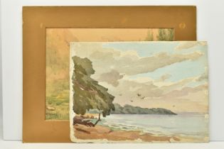 TWO EARLY 20TH CENTURY WATERCOLOUR LANDSCAPES, the first depict a field with trees, signed W.