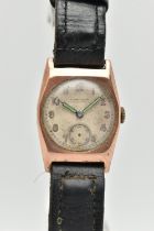 A GENTS 1940'S, 9CT GOLD 'ADMIRALTY' WRISTWATCH, manual wind AF, round discoloured dial signed '