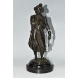 A LATE NINETEENTH CENTURY BRONZE FIGURE OF AN ARTIST, standing with brushes and palette, unsigned,