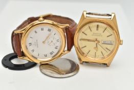 A 'MARVIN' WRISTWATCH AND 'BULOVA' WATCH HEAD, quartz movement, round dial signed 'Marvin', Roman