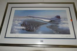 ADRIAN RIGBY (BRITISH 1962) TWO CONCORDE THEMED AVIATION PRINTS, comprising 'Pride of Britain'