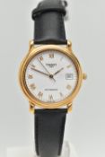 AN 18CT GOLD 'TISSOT' WRISTWATCH, automatic movement, round white dial signed 'Tissot' automatic,
