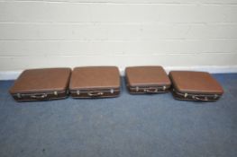 FOUR BROWN LEATHER EFFECT ANTLER SUITCASES, two larger width 70cm x depth 23cm x height 55cm, and